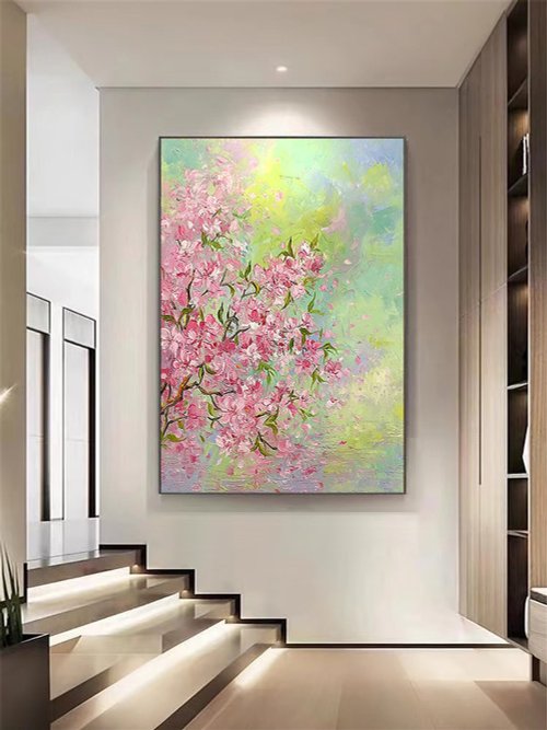 送料無料 20%OFF】桃の花手描き油絵/抽象画/オリジナル製品/装飾画