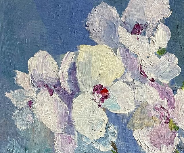 送料無料】ロシア 白蘭手描き油絵、胡蝶蘭の鉢植え、花の絵 タチアート