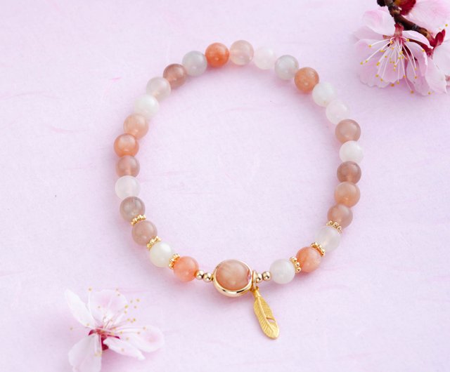 香港 オレンジムーンストーンブレスレット| 14Kゴールドメッキ