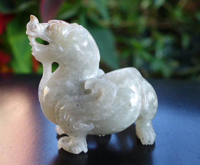 和闐玉和田玉青花籽料避邪神獸96.4克瑞獸吉祥獸貔貅圓雕山奇藝術｜擺飾