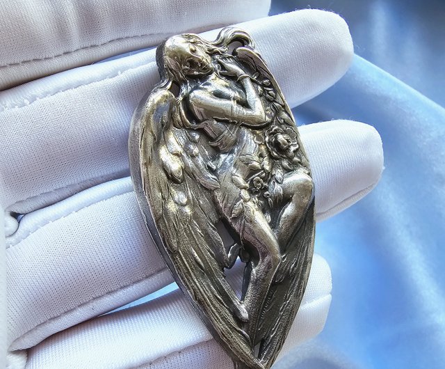 アールヌーボー様式 英国製925純銀 長髪の妖精 ブローチ／ピン