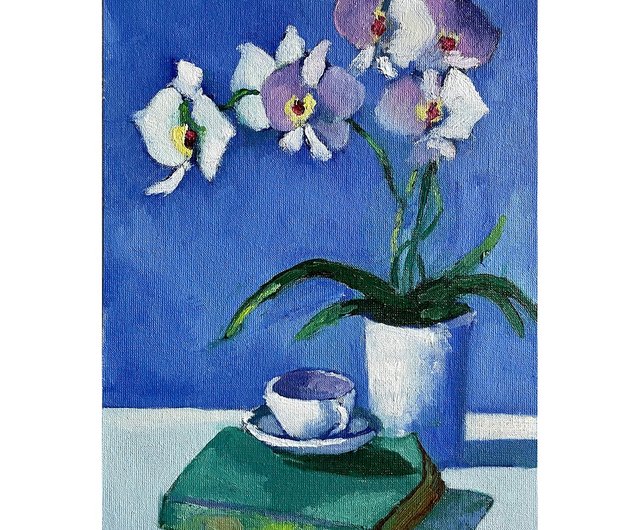 ロシア 蘭の油絵、花の絵、胡蝶蘭、オリジナルの油絵 タチアート絵画館