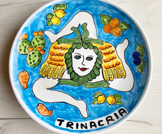 絵皿 20cm マヨリカ焼き トリナクリア シチリア イタリア陶器 壁掛け