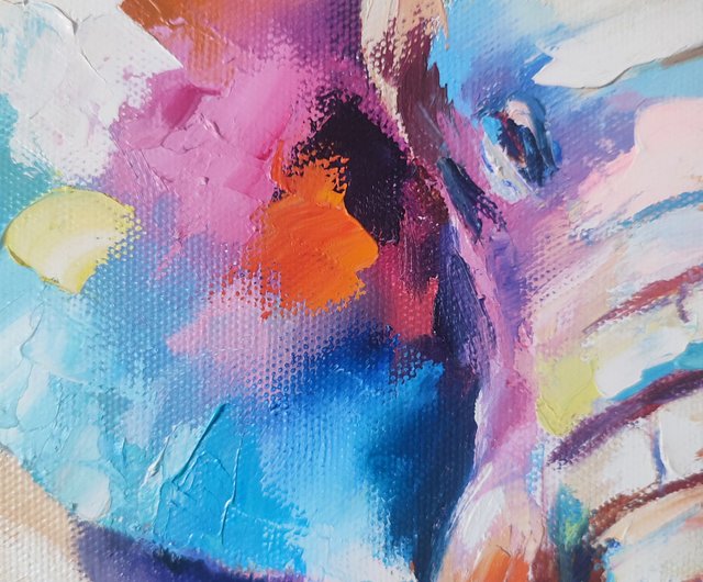 ロシア カラフルな象の絵 動物 オリジナルアート キャンバス 象 油絵