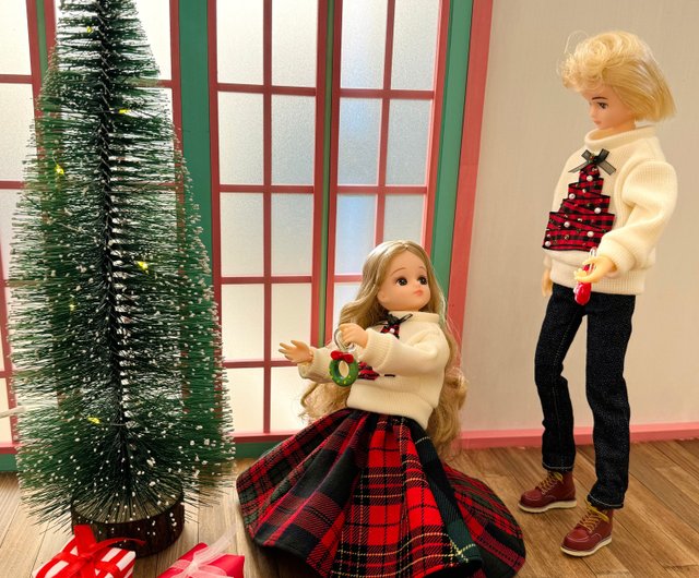 赤チェック パッチワーク スカート リカちゃん ブライス H's made