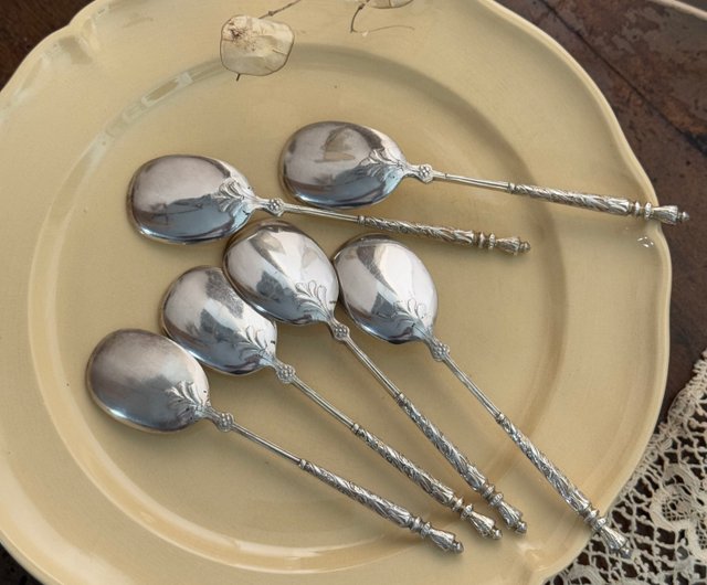送料無料】台湾 50201-美しいアンティークシルバーデザートスプーン6本