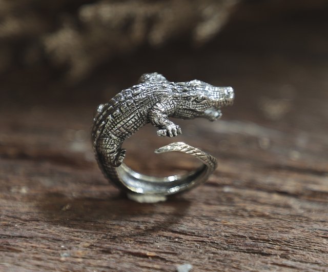 送料無料】タイ ワニのシルバーリング - 純銀925 ボヘミアン