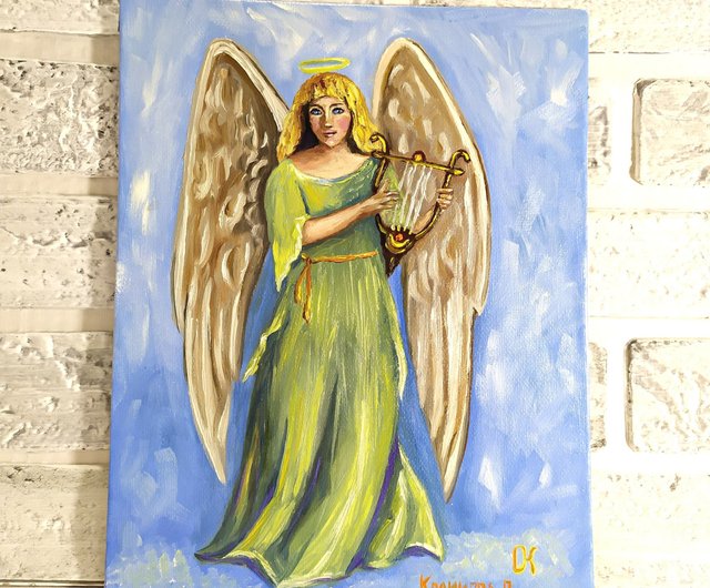 送料無料】ロシア 天使の絵 守護天使 手作り油絵 天使 オリジナル