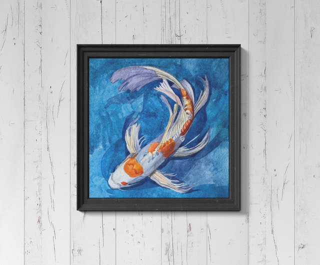 ロシア 鯉の絵画、水彩画、オリジナルの鯉の壁アート、日本の壁の装飾
