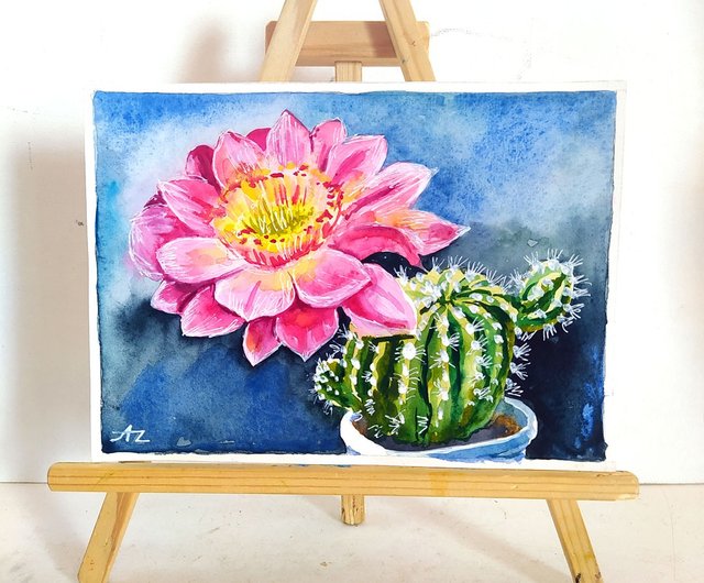 送料無料】ロシア サボテンの絵 花 オリジナルアート 草花 水彩画