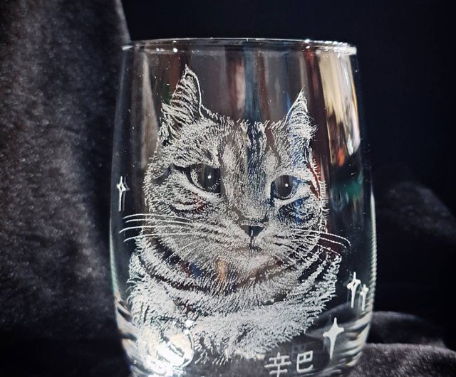 台湾 オーダーメイド - 手彫りガラス [pet-cat] 秋のグラス chuglass