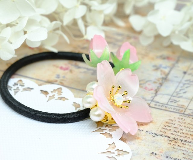 桜蕾ヘアゴム -ピンク-【自分だけの春を待つ】 蝶蔵閣 -手作り