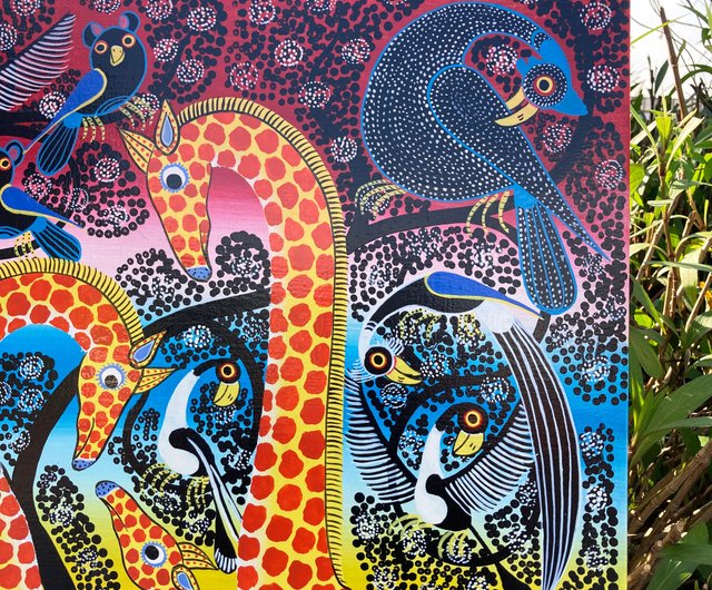 送料無料】台湾 【U976 草原のパーティー】タンザニア手描き絵画