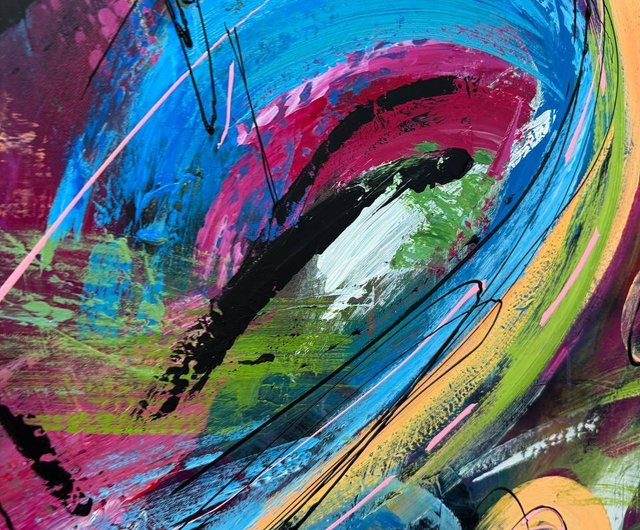 送料無料】スペイン オリジナル絵画 カラフルな抽象的なハートアート