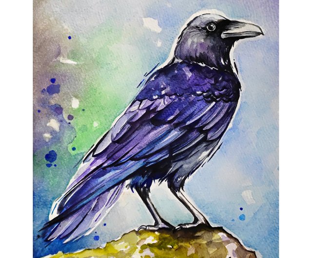 ロシア カラスの絵鳥原画 カラス アートワーク 水彩画 カラス ウォール