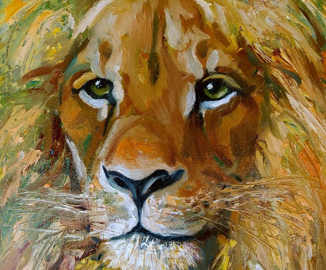 ロシア ライオン絵画動物オリジナルアートポートレート油キャンバス