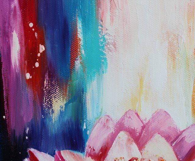 ロシア 蓮の油絵 蓮のオリジナルアート ピンクの花のアートワーク 仏教