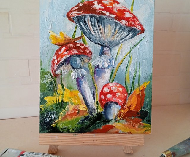 送料無料】ウクライナ キノコの絵画ベニテングタケの絵画オリジナル