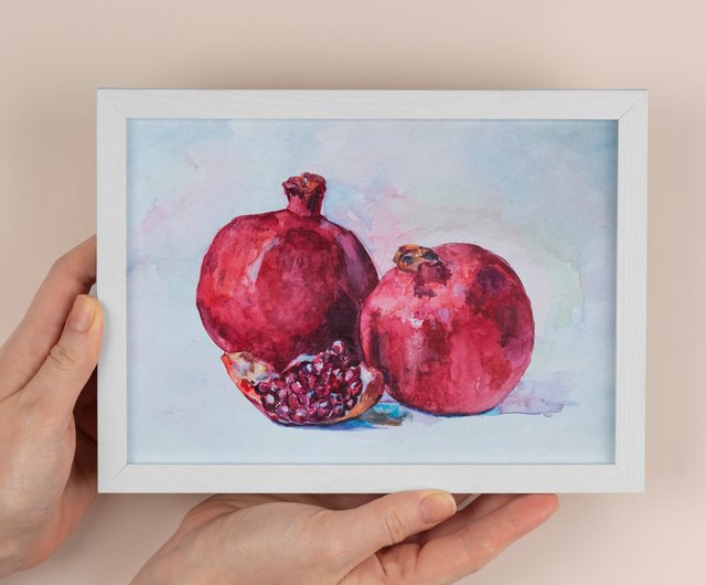 ロシア ザクロの水彩画フルーツオリジナルアートキッチン小さな静物