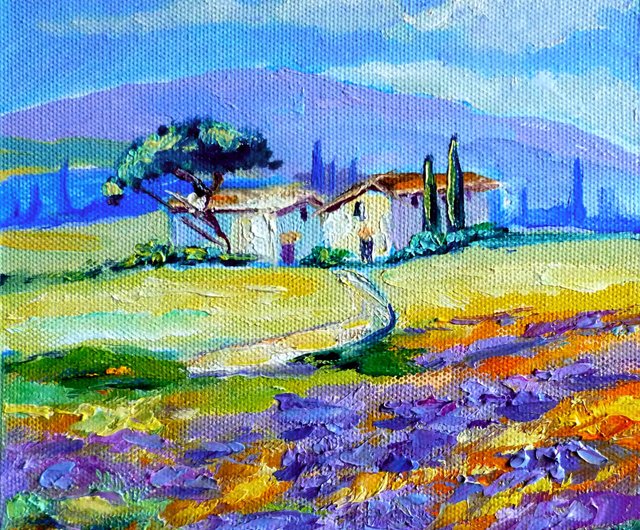 ロシア プロヴァンスのラベンダー畑の絵画、オリジナルの壁アート、家