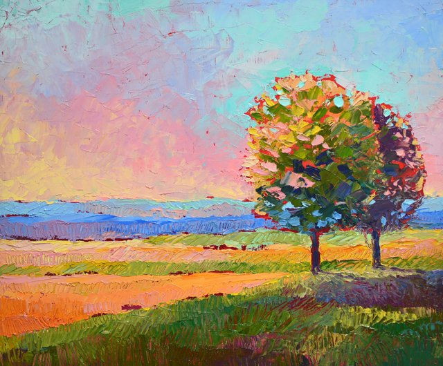 ベラルーシ キャンバスに描かれた風景油絵 30x35cm 自然画 インパスト