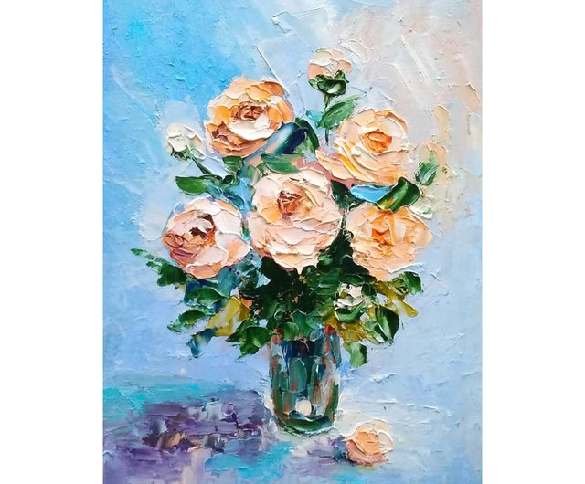 10%OFF】ロシア 花束バラのオリジナル油絵、花のアートワーク