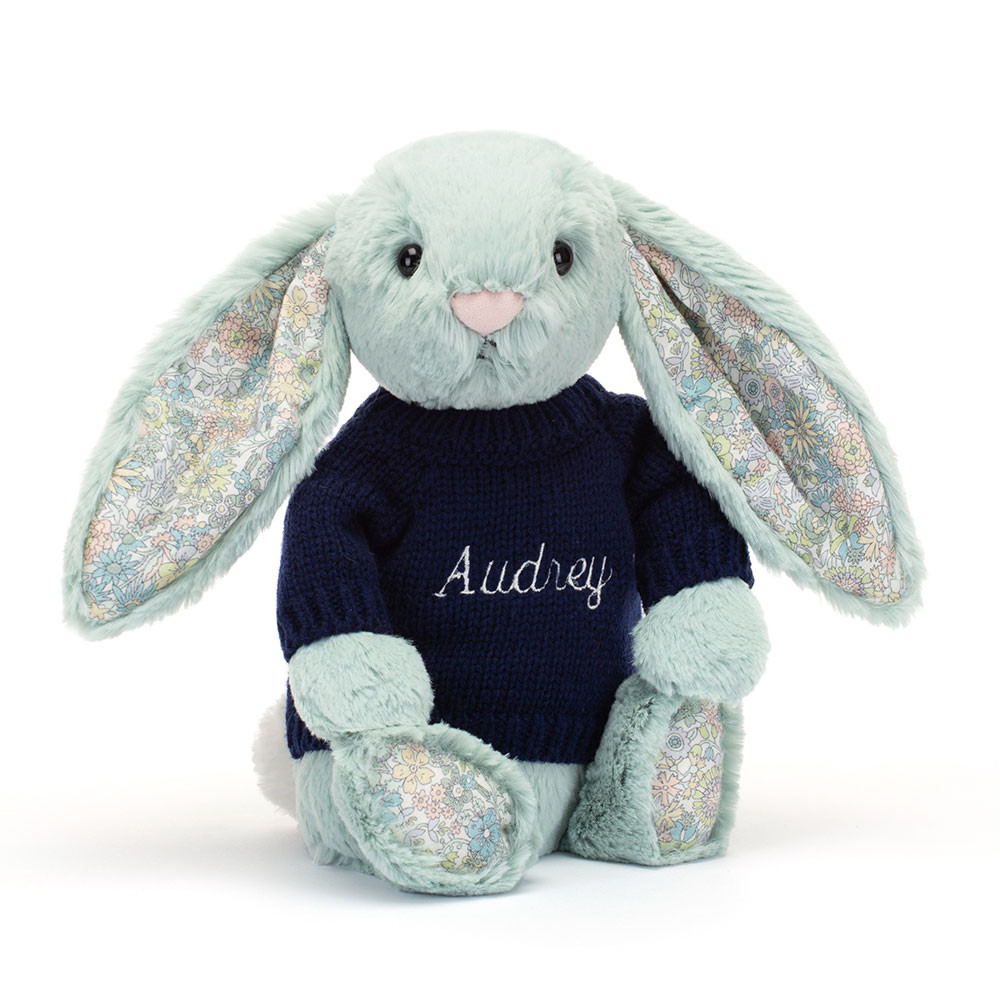 Blossom Sage Bunny with Personalized Navy Jumper - Official Jellycat