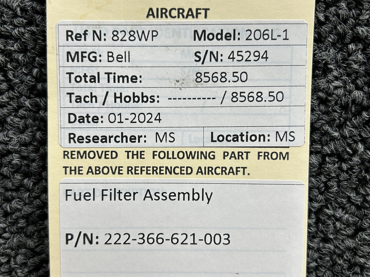 222-366-621-003 Bell 206L-1 Fuel Filter Assembly For Sale