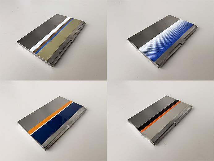 本物の鉄道車両帯シールを使用したステンレス製名刺入れ「鉄帯職人」を