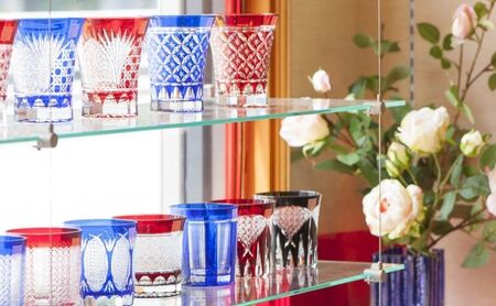 江戸切子 ヒロタグラスクラフト 藍 乾杯グラス 七宝繋ぎ紋切子 切子