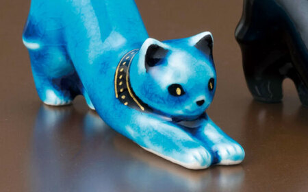 美濃焼】 青色ミニオーナメント 「青猫・黒猫」 （一対） 多治見市