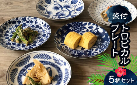 美濃焼】染付 トロピカル プレート 5枚 セット【株式会社フタダ】食器