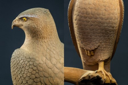 一木造り彫刻 鷹 伝統工芸 工芸品 木彫り 彫刻 木製 職人 像 置物[Q702