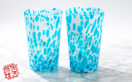 琉球ガラス】源河源吉 海の雫 水色（ビア2個セット） | 沖縄県読谷村