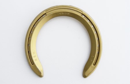 蹄鉄 （ アルミ製 ゴールド ）& 馬のしっぽの毛 ストラップ （ 芦毛