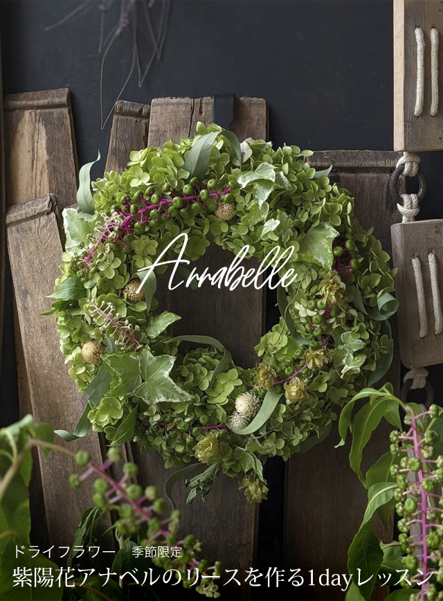 季節限定 紫陽花アナベルのリースを作る1dayレッスン 柴田裕子