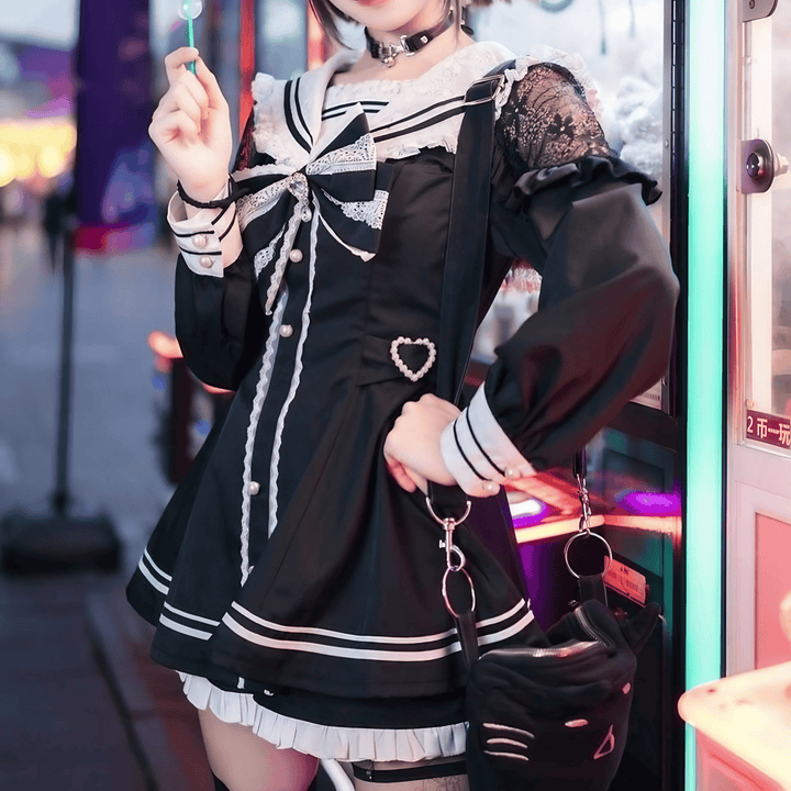 シアーレースセーラーカラーセットアップ◇セットアップ 地雷系 S、M