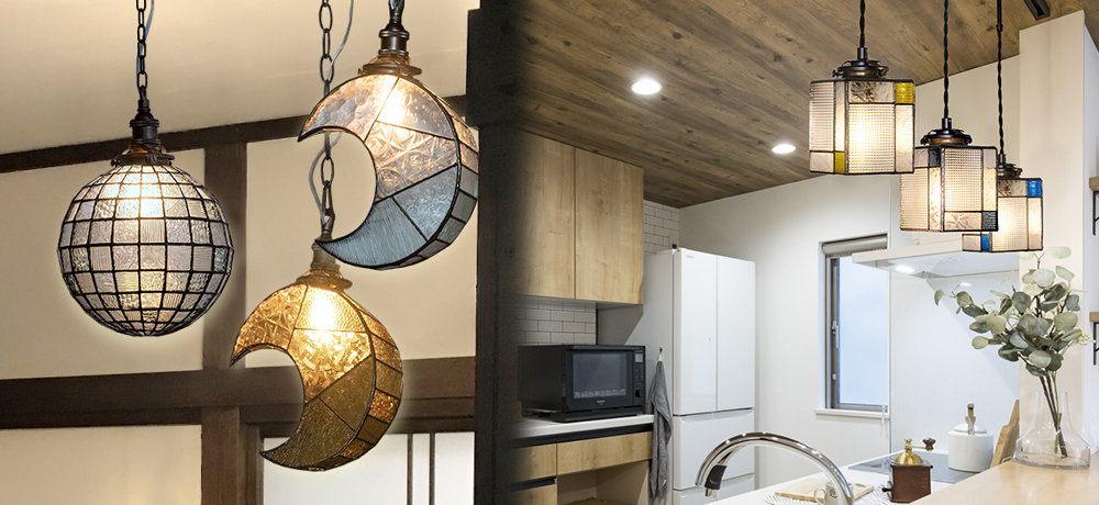ステンドグラス製のハンドメイドペンダントライト