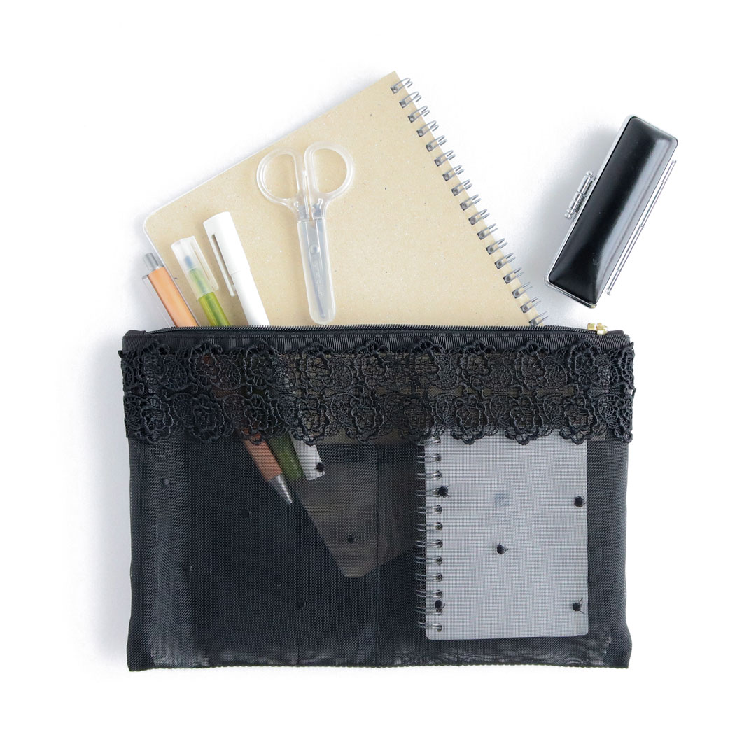 モダンローズメッシュ小物/ファスナーポーチM（ブラック） | 横浜元町