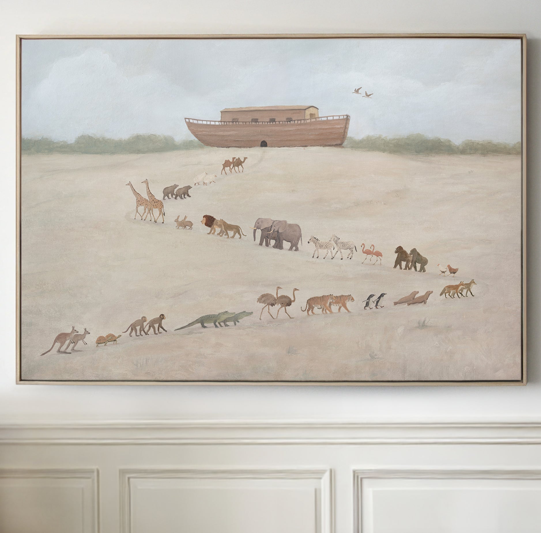 Noah's Ark | Christian Canvas Wall Art | Soft Neutral Palette of