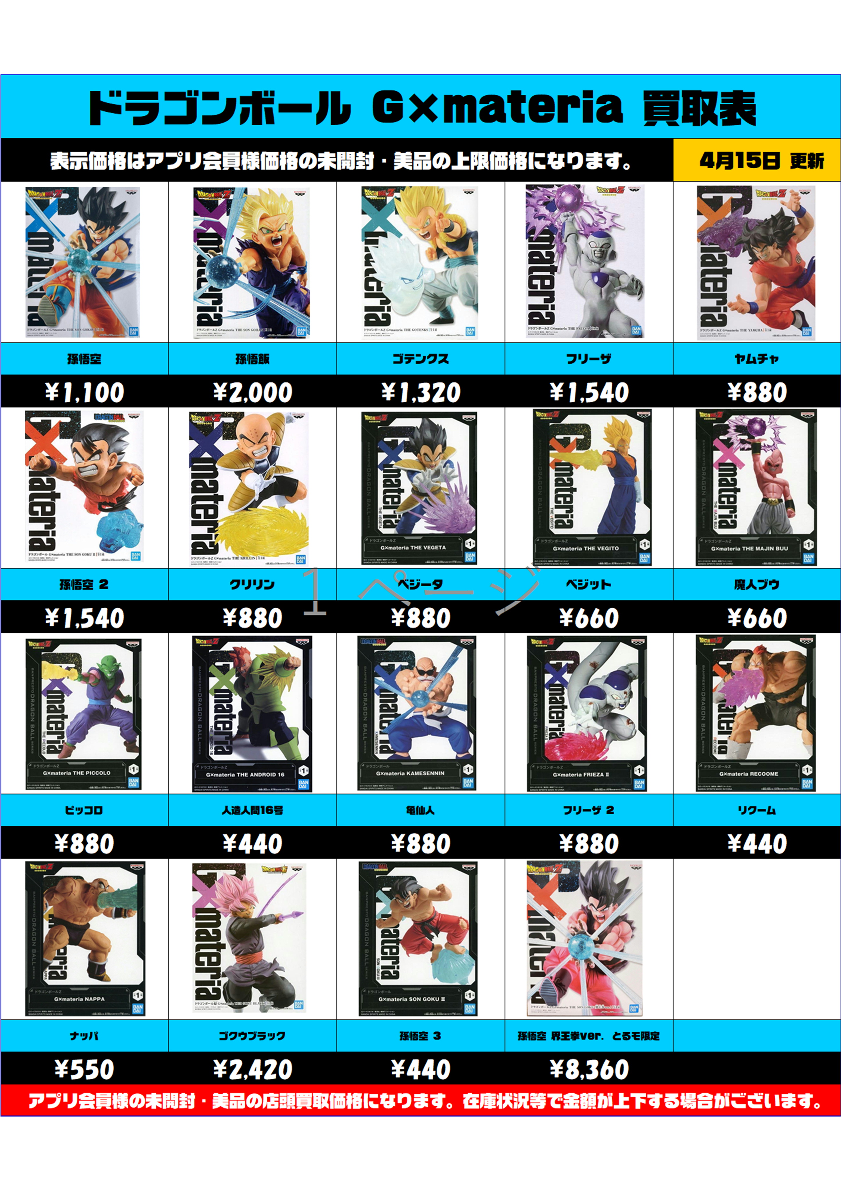 ドラゴンボール G×materia 買取表 更新しました！ 4/15～ | 千葉鑑定団
