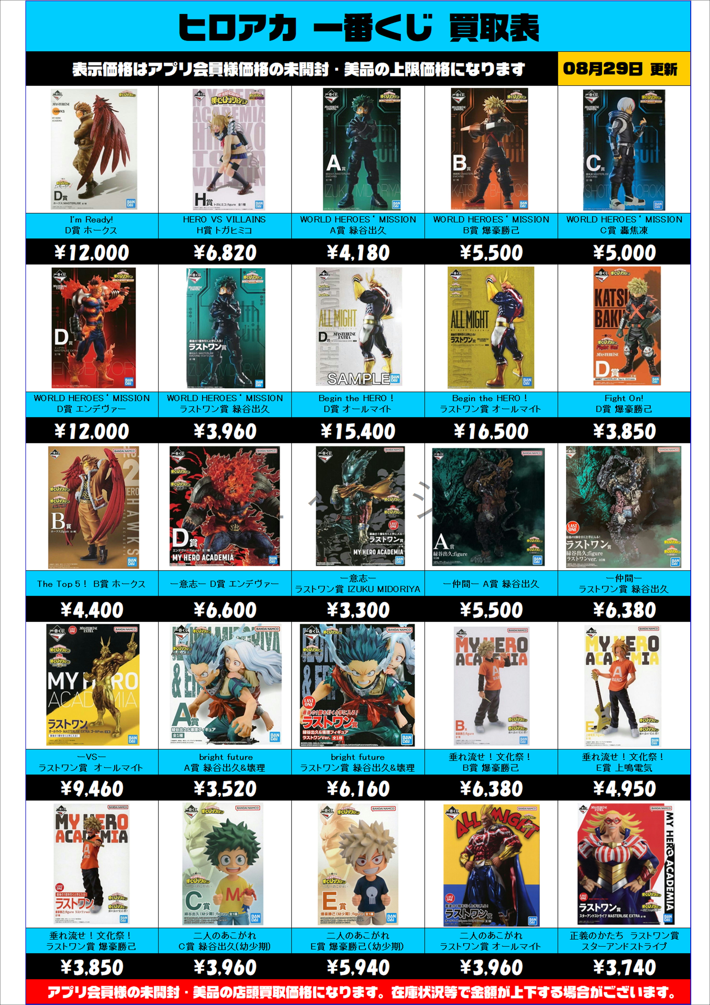 ヒロアカ 一番くじ 買取表更新しました！ 8/29～ | 千葉鑑定団中央店