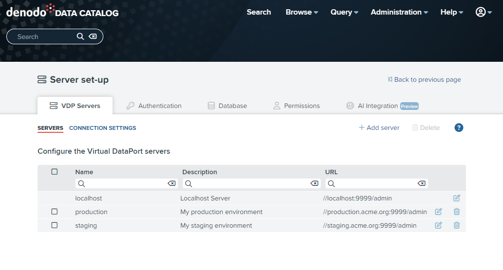 サーバー設定 — Data Catalog ガイド 8.0