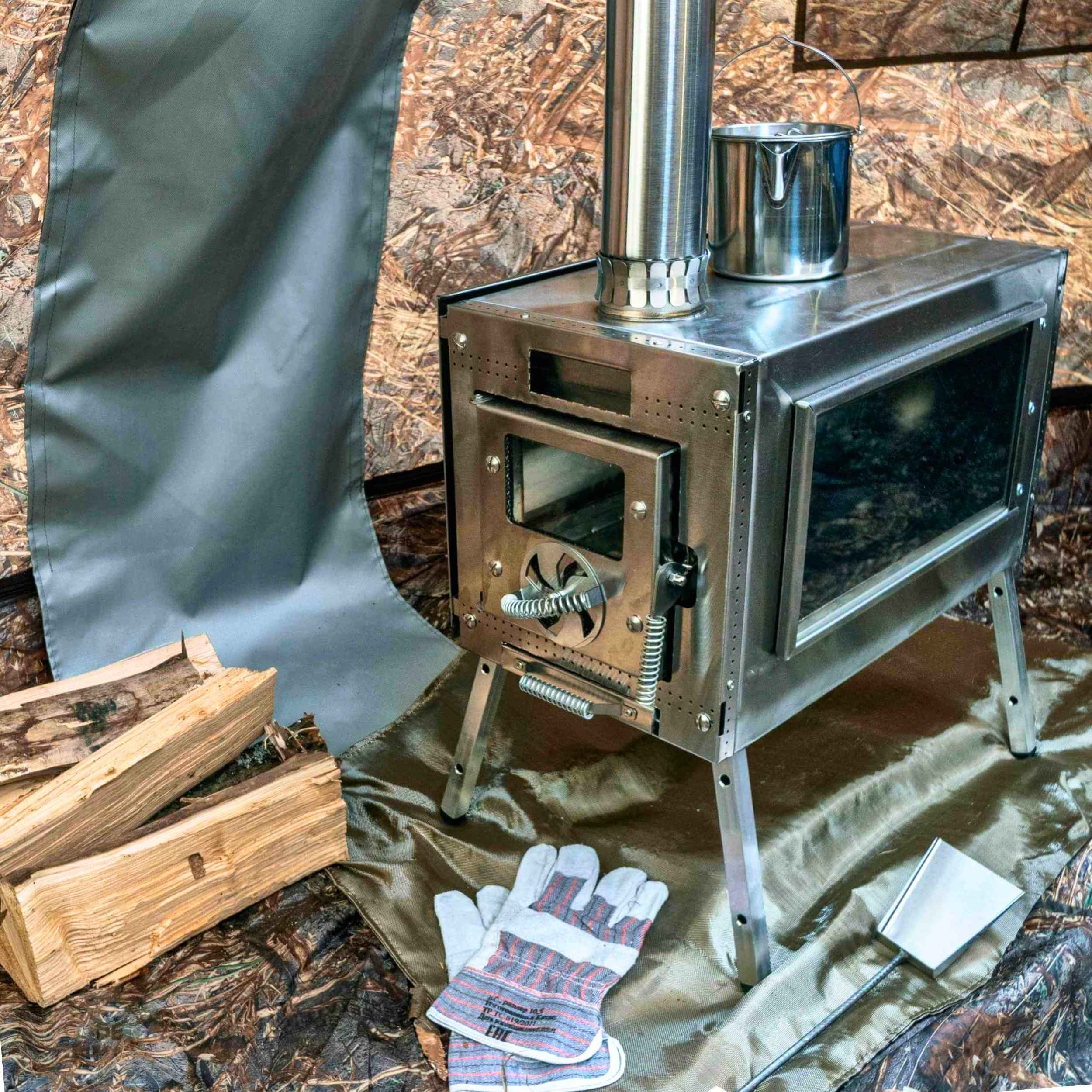 Coody Familia AirTent 17.2 Forest Green (2-10 Person)+ RBM Wood Stove