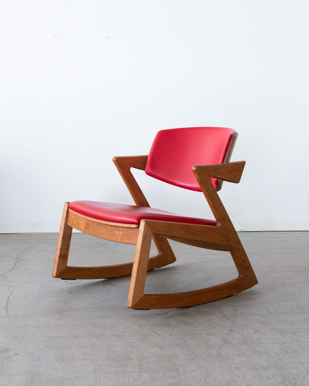 リユース品］ロッキングチェア SWING チェリー材 鹿革（RED