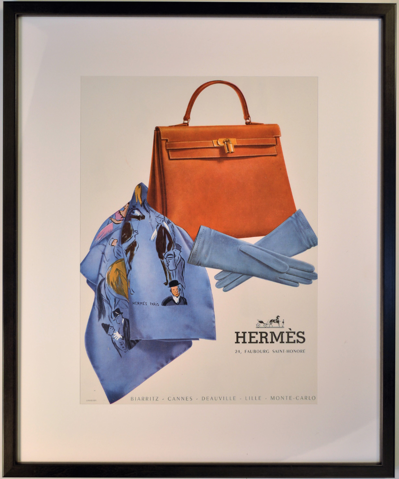 アートポスター】Hermes（エルメス）ケリーバッグとプリントスカーフを