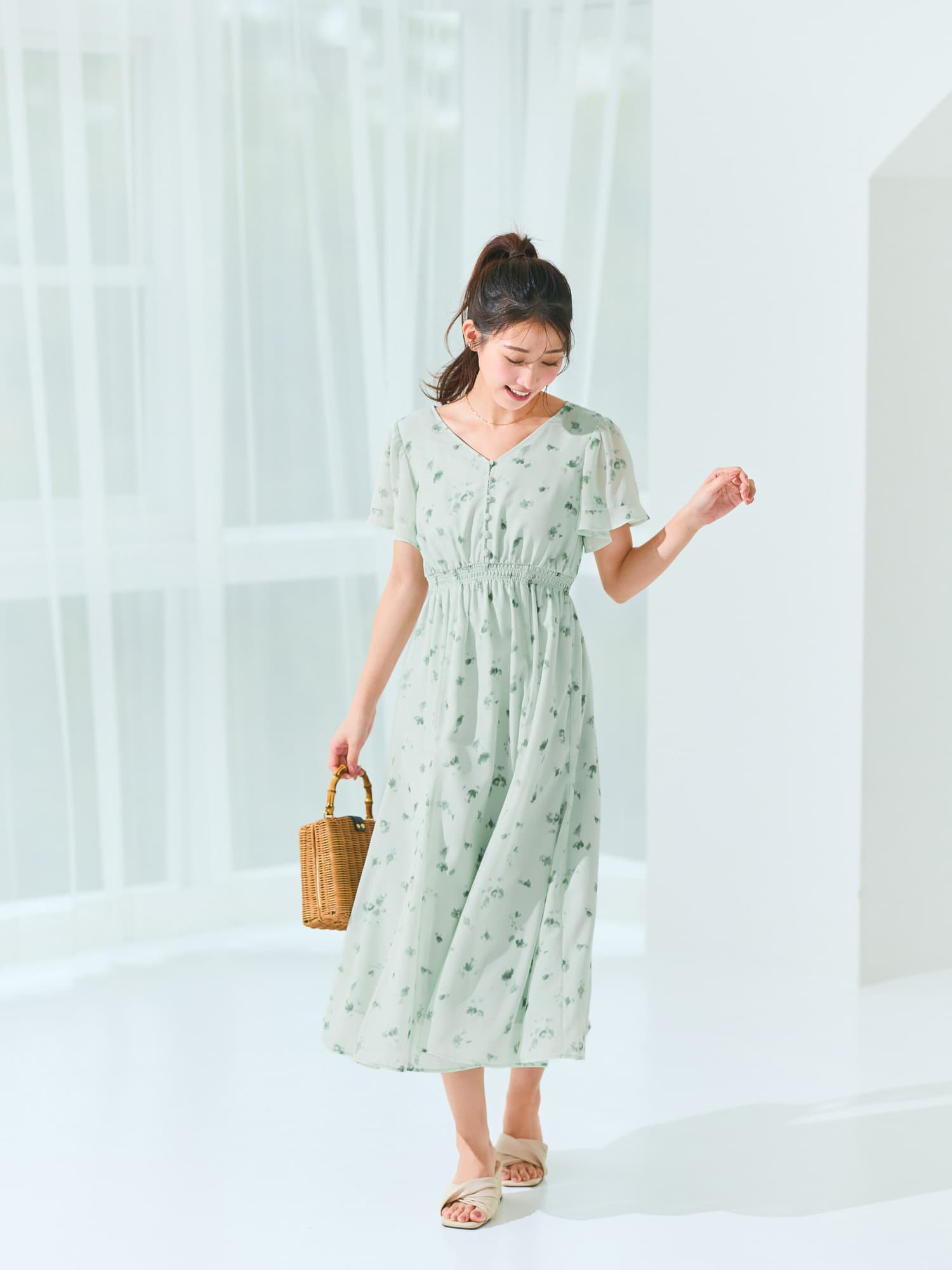 シャドーフラワーマチフレアワンピース-short & regular | 小柄・低