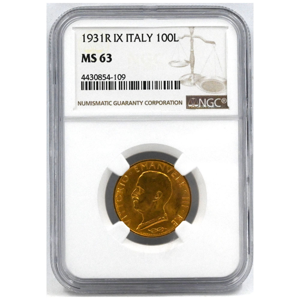 イタリア 1931R ヴィットーリオ・エマヌエーレ3世 100リラ 金貨 NGC
