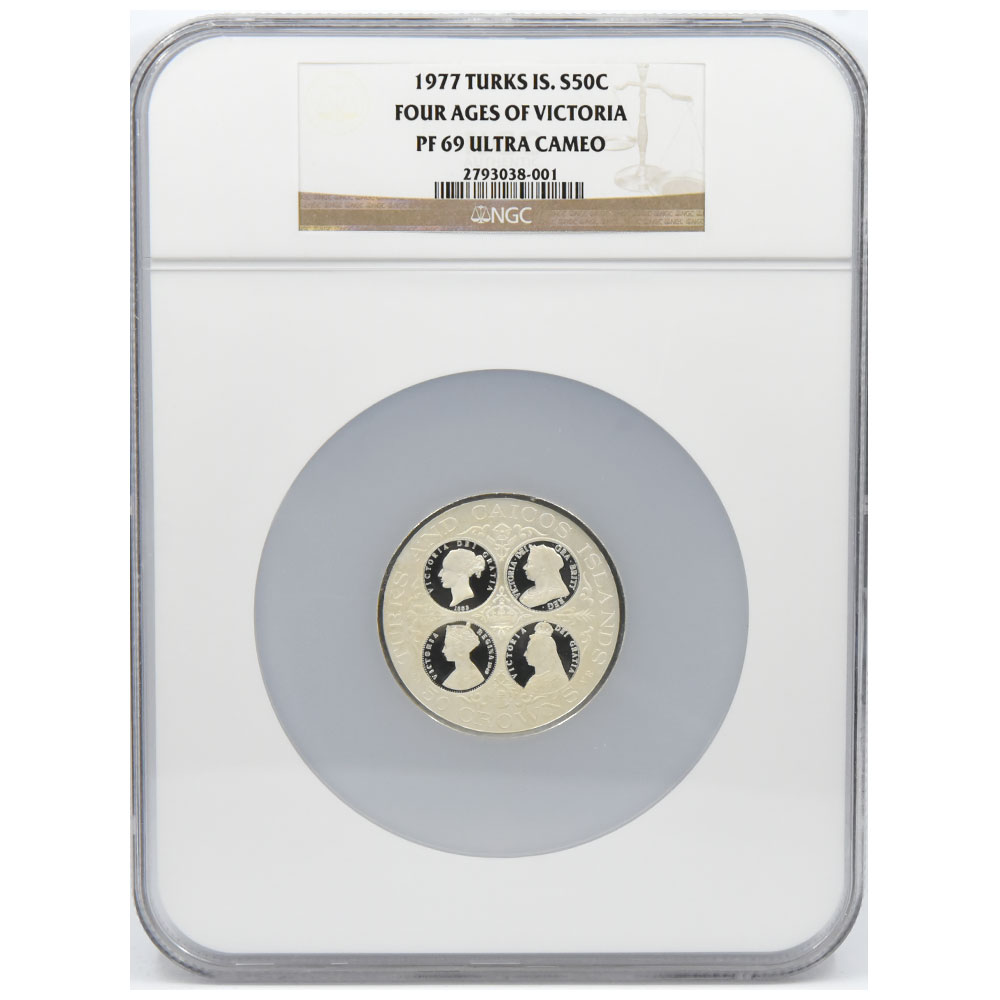 タークス・カイコス諸島 1977 エリザベス2世 50クラウン 銀貨 NGC PF