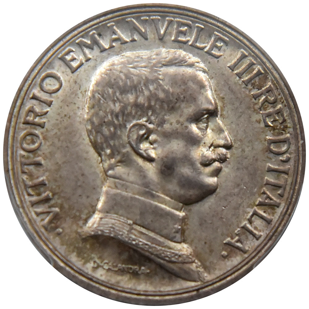 イタリア 1914-R エマヌエーレ3世 2リラ 銀貨 PCGS MS 64 クァドリガ